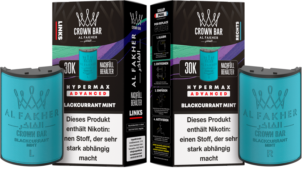 Al Fakher Hypermax Advanced 30K - Blackcurrant Mint - 6mg Nikotingehalt